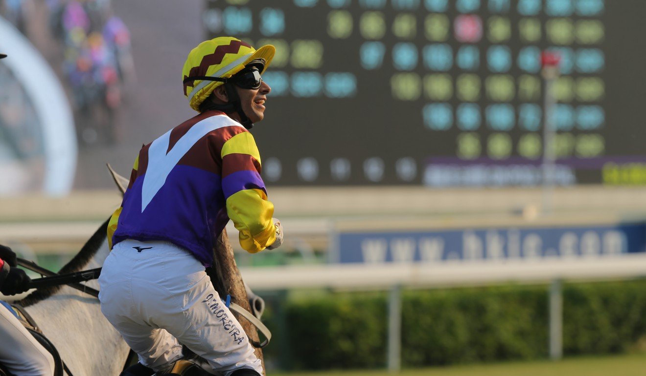 Joao Moreira salutes to the crowd after winning at Sha Tin.