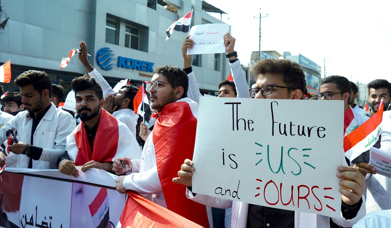 Medical students take part in an anti-government demonstration in Karbala. Photo: AFP