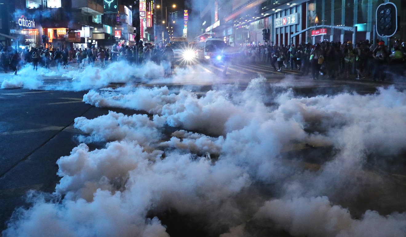 Tear gas fired by police in Sunday’s Mong Kok clashes. Photo: Sam Tsang