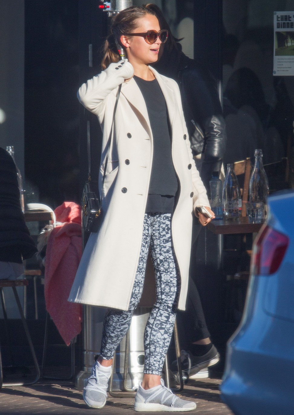 Actress Alicia Vikander in Sweaty Betty leggings.