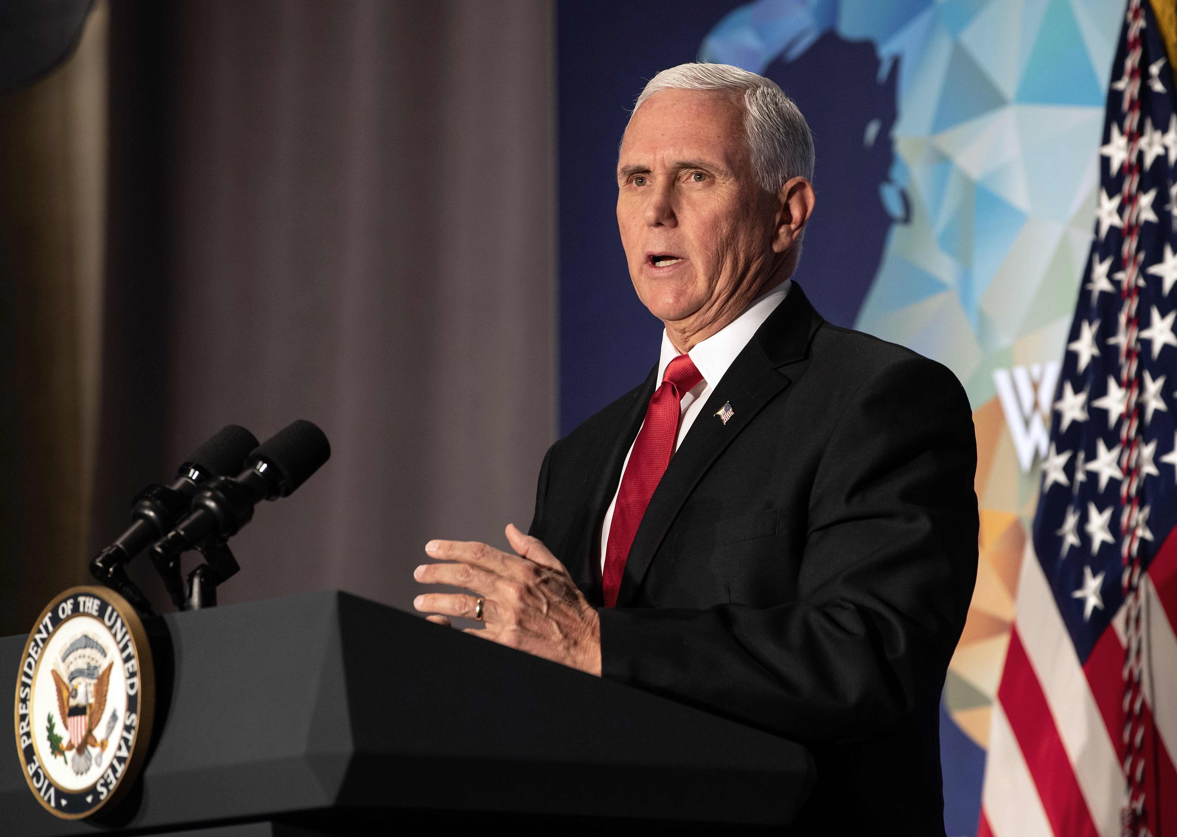 US Vice-President Mike Pence speaks on the future of the US relationship with China at the Wilson Centre in Washington on October 24. Photo: AFP
