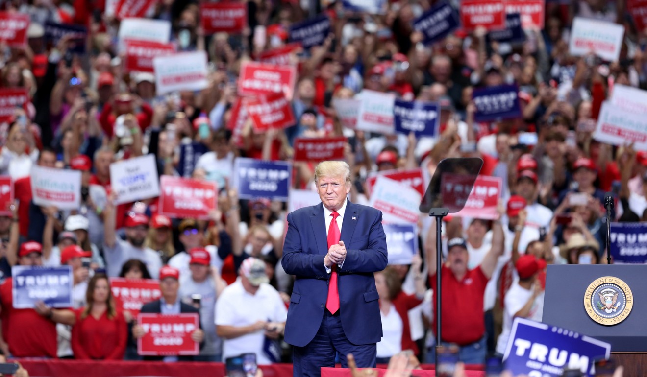 US President Donald Trump arrives on stage to speak during a rally in Dallas, Texas, on October 17. His voter base believes the blunt-spoken businessman is uniquely suited to solving US disputes with China in America’s favour. Photo: Bloomberg