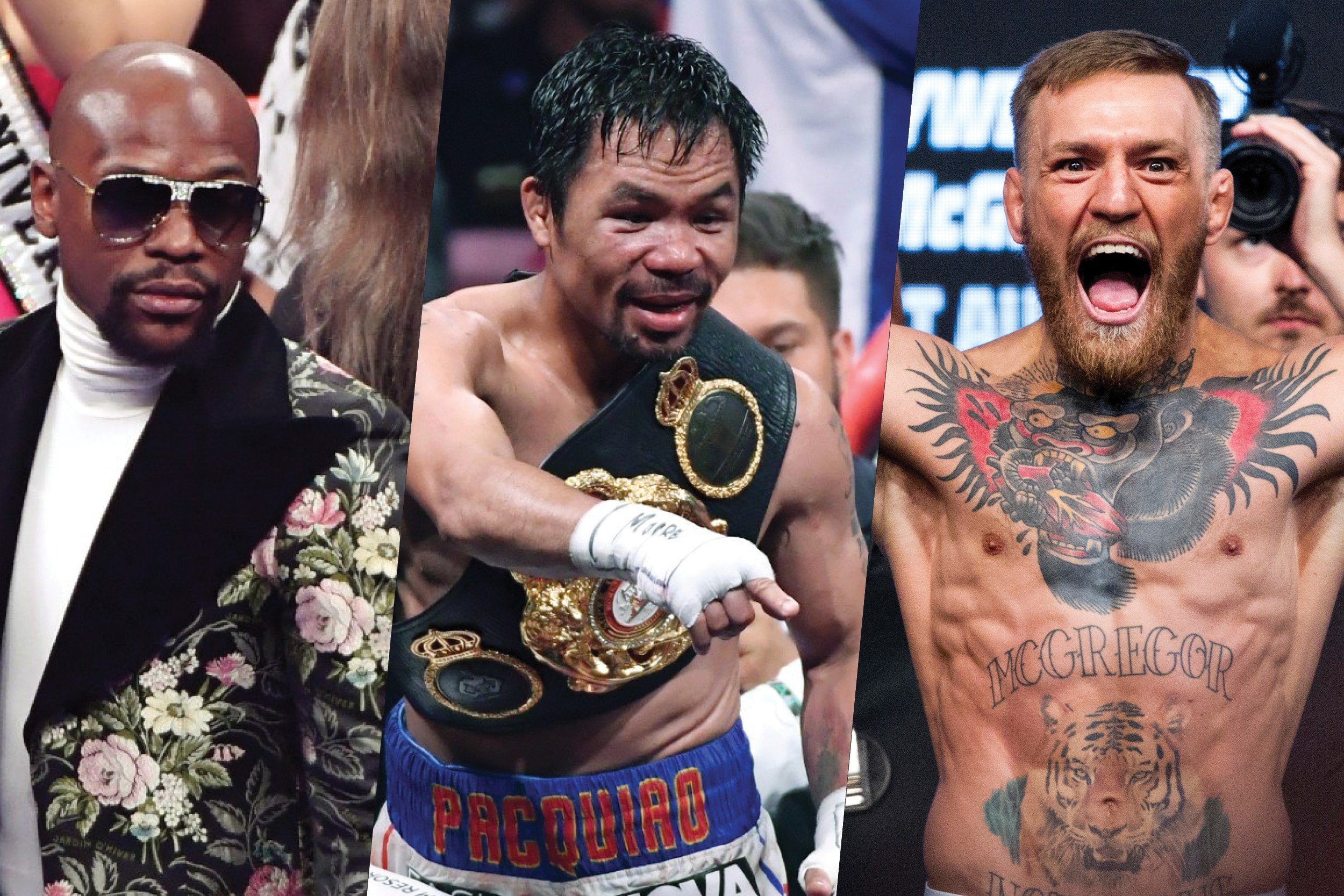 (Left to right) Floyd Mayweather, Manny Pacquiao and Conor McGregor have all earned millions both in and outside the ring. Photo: Wires
