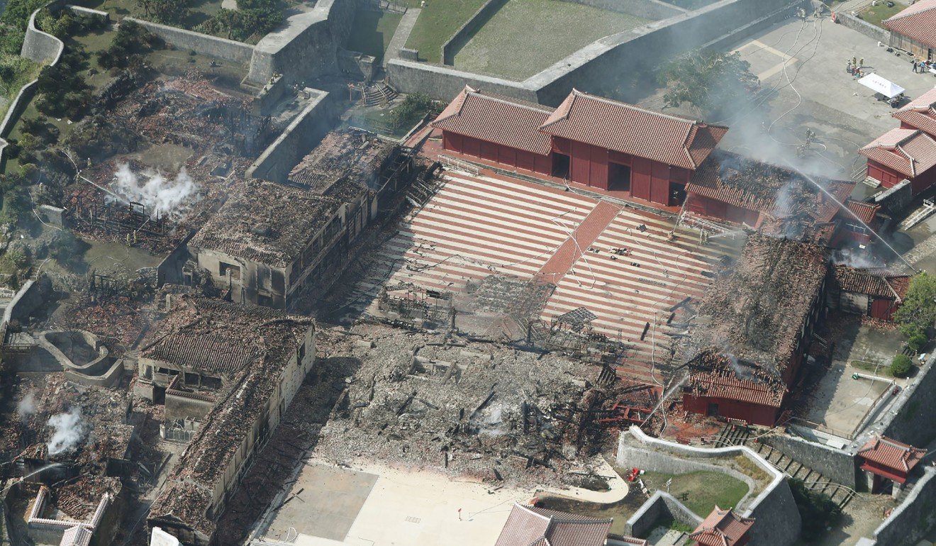 The destroyed Shuri Castle and surrounding World Heritage Site complex. Photo: AFP