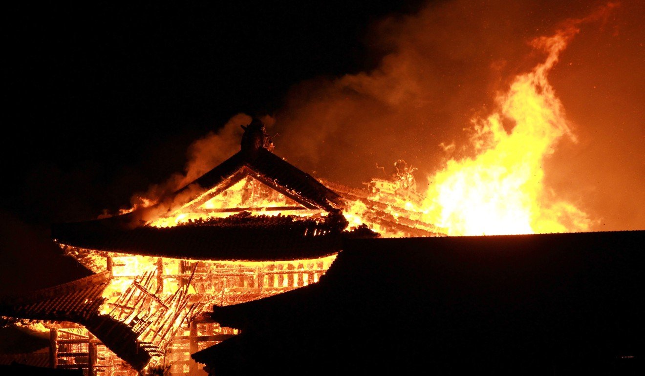 The main building of the Shuri Castle is seen on fire in Okinawa prefecture, Japan. Photo: EPA-EFE