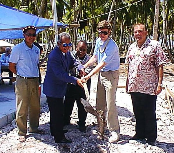 The Marshall Islands’ then president Imata Kabua, second from left, breaks ground for the Rongelap clean-up in 1999. Rongelap Mayor James Matayoshi is on the far left. Photo: AFP