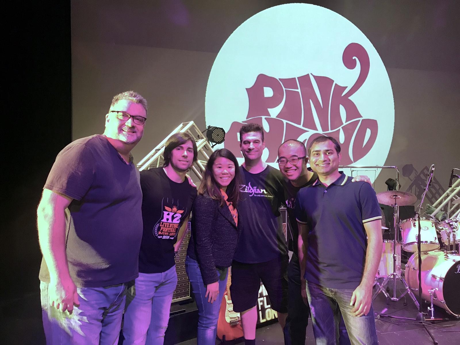 Pink Floyd tribute group Pink Phloyd are playing a benefit concert for KELY Support Group. KELY’s executive director Sky Siu (centre left) poses with the band.