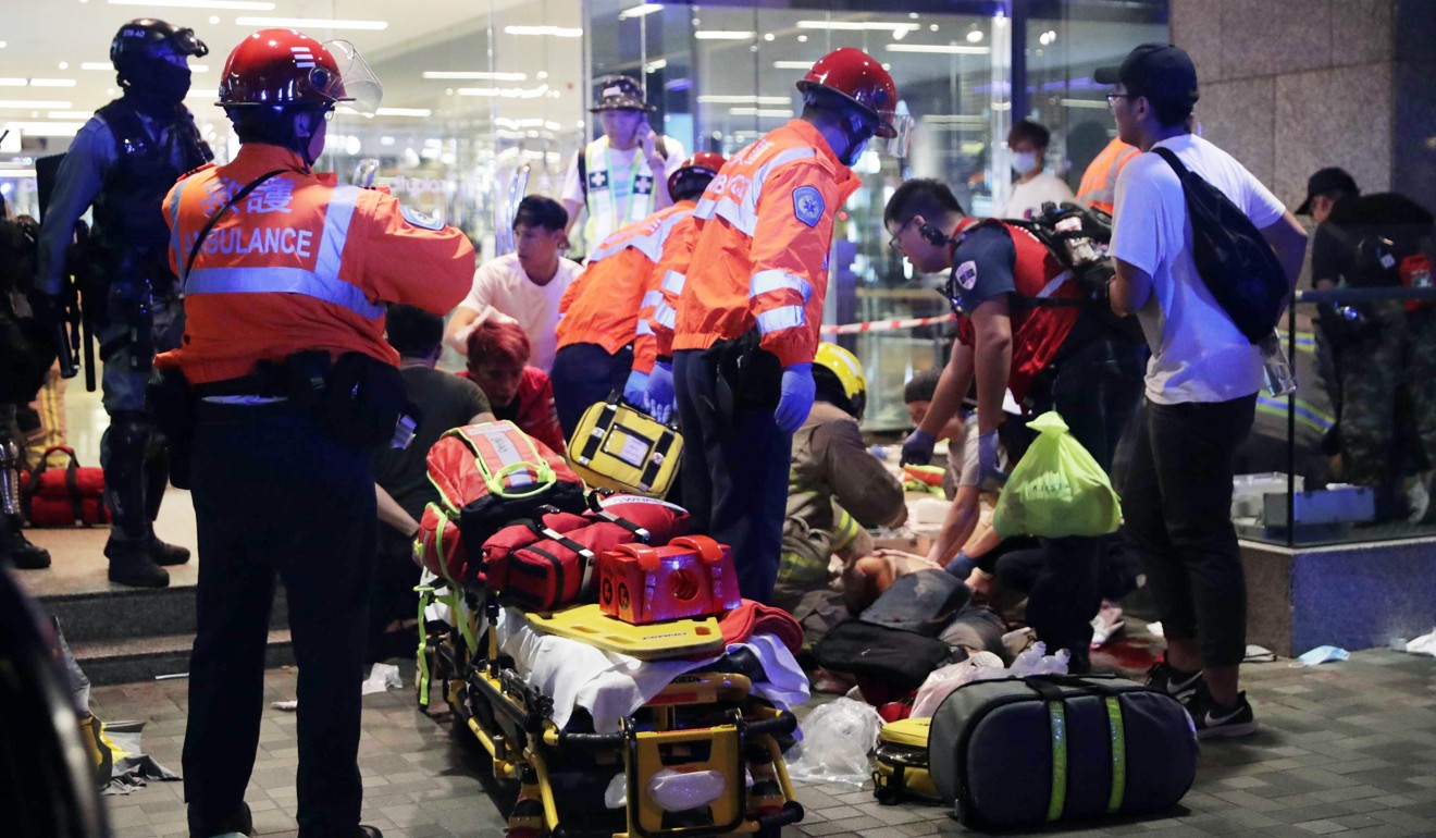 Paramedics attend to the injured outside Cityplaza. Photo: Edmond So