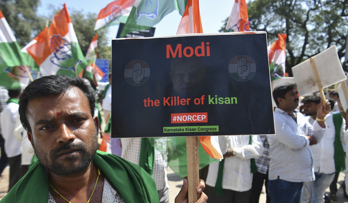 Indians protest against the Modi-led government’s backing of the Regional Comprehensive Economic Partnership. Photo: AFP