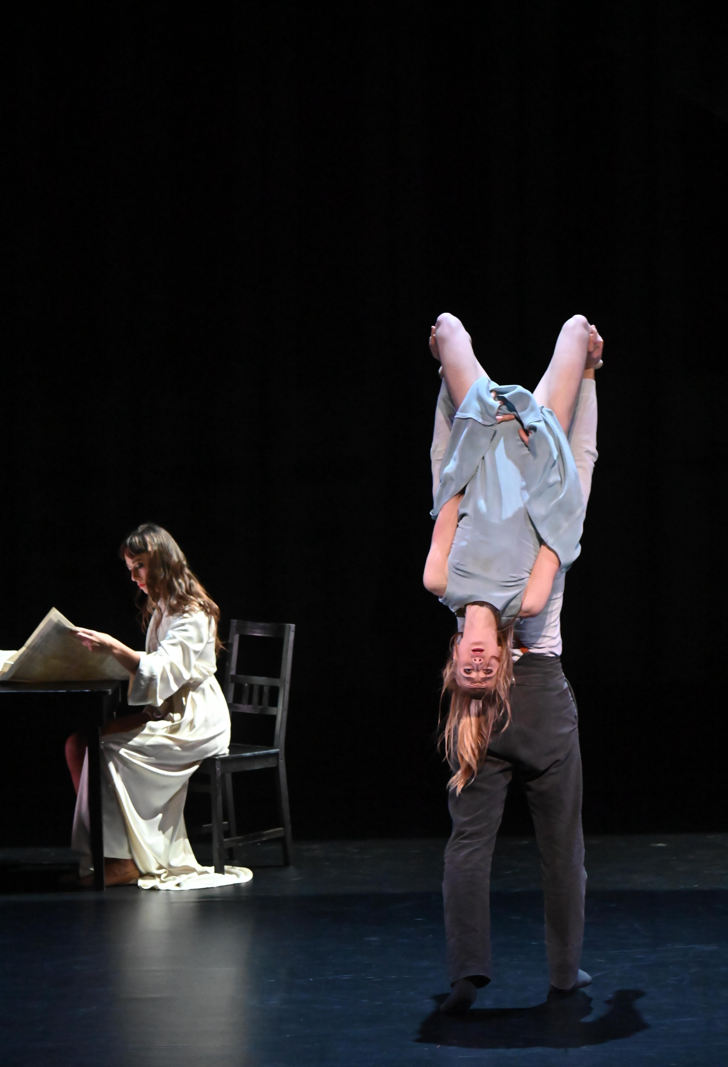 Regine (Grete S. B. Nybakken) is turned upside down by her foster father Engstrand in a scene from the Norwegian National Ballet’s staging of Henrik Ibsen’s Ghosts in Hong Kong. Photo: LCSD