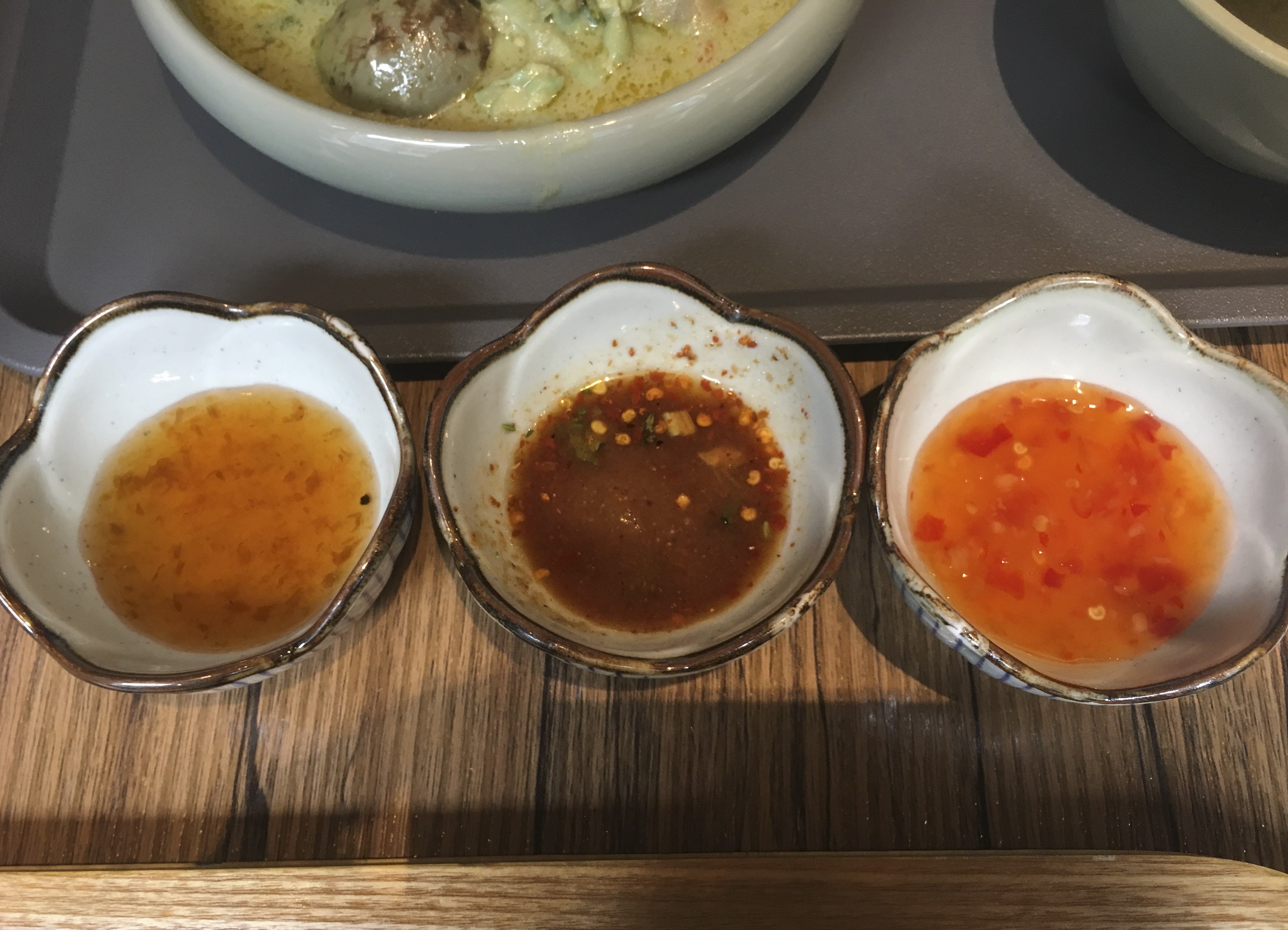 Dipping sauces for the appetiser platter at Baan Mai. Photo: Snow Xia