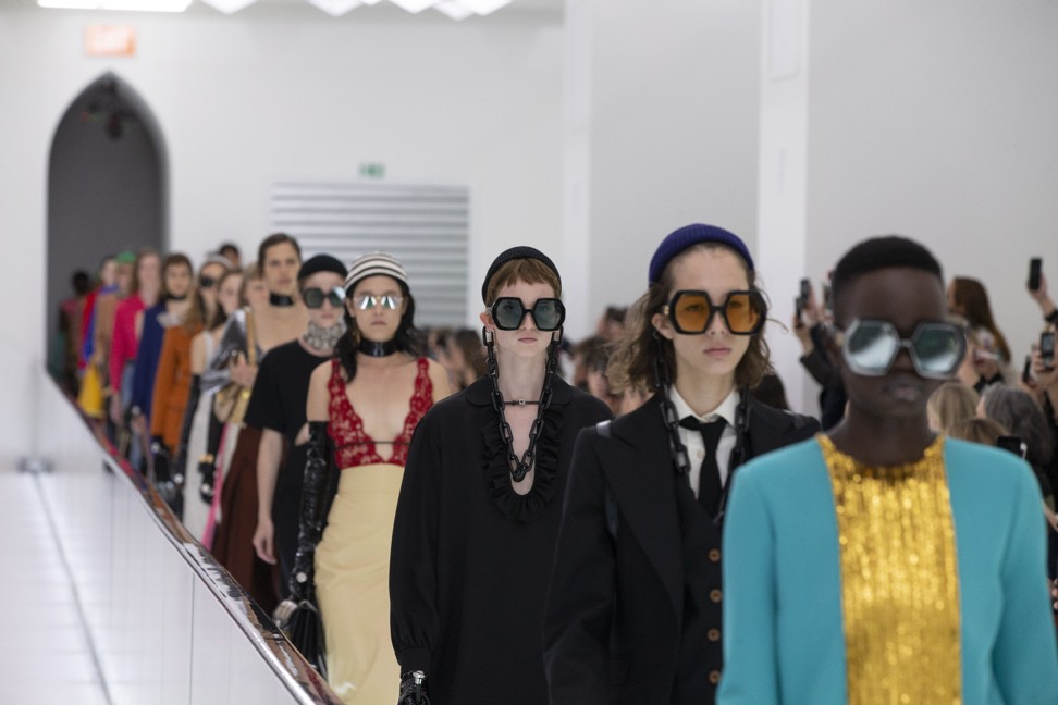 Models parade looks from Gucci’s spring/summer 2020 Collection.