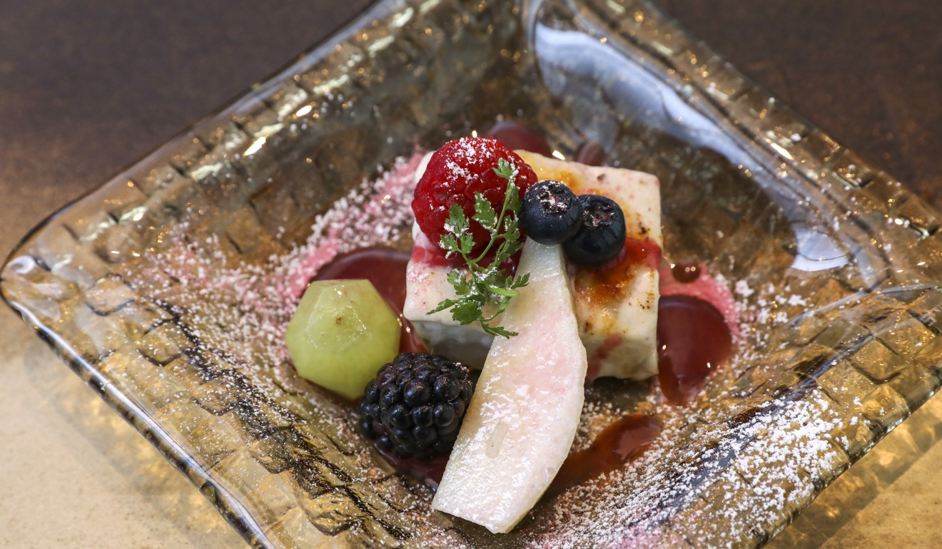 Japanese pear semifreddo with blueberry sauce. Photo: K.Y. Cheng