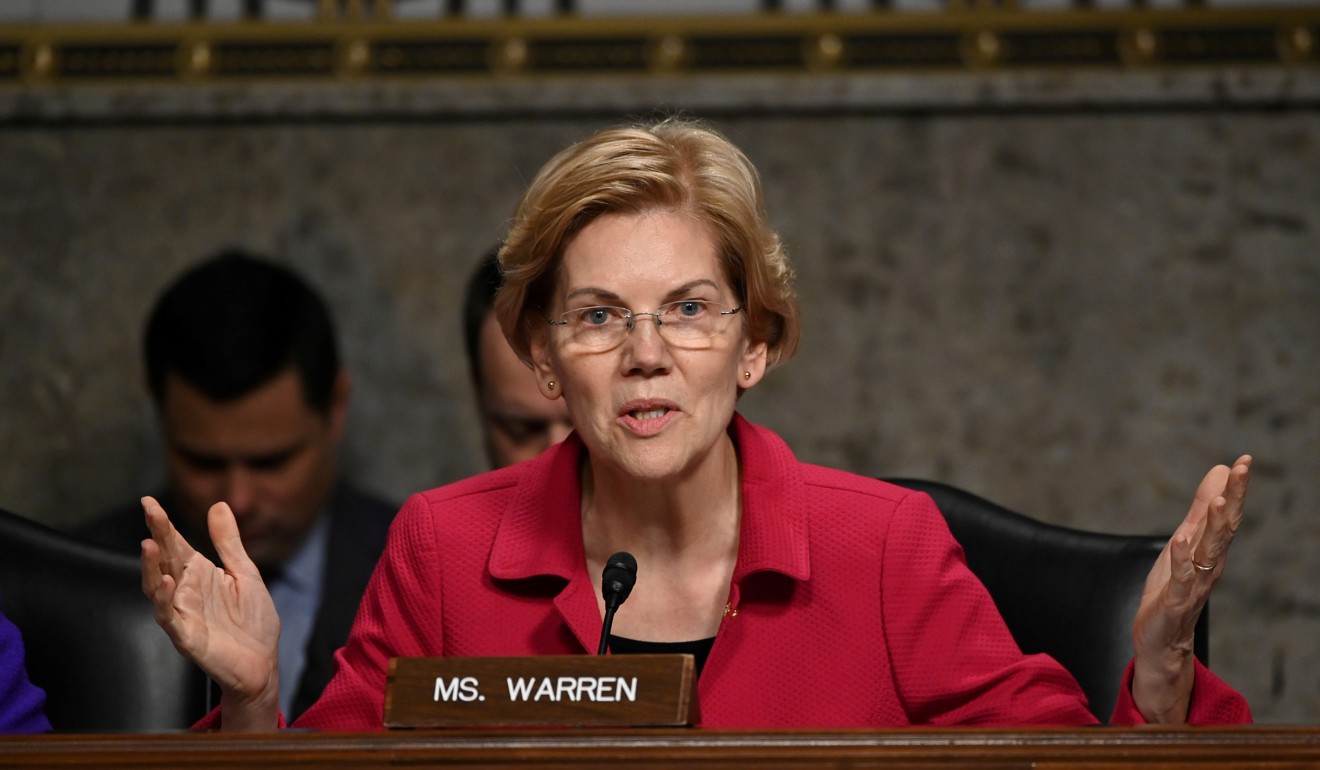 US Senator Elizabeth Warren questions panellists testifying before a Senate subcommittees in Washington in February. Photo: Reuters