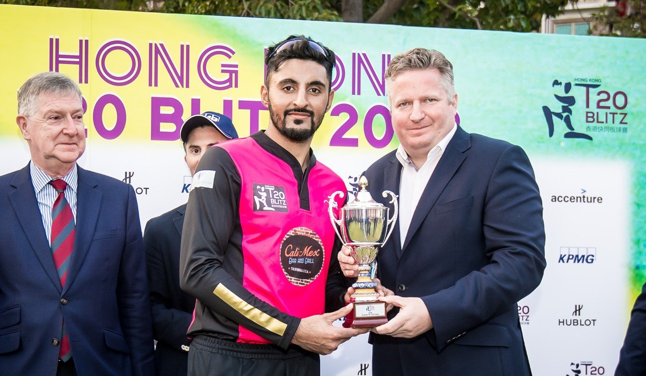 Nizakat Khan wins player of the tournament at the 2018 Hong Kong T20 Blitz. Photo: Ike Li