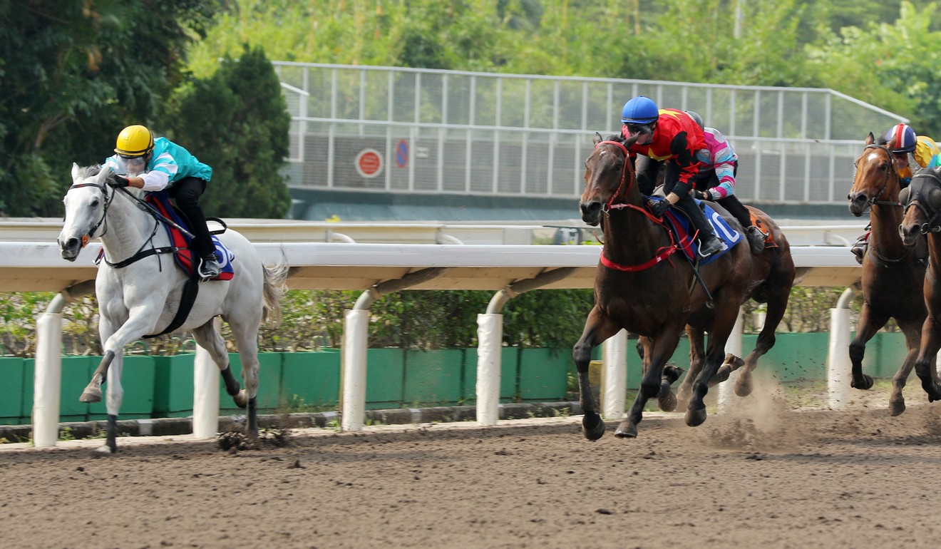 The Weatherman kicks clear during a barrier trial at Sha Tin.