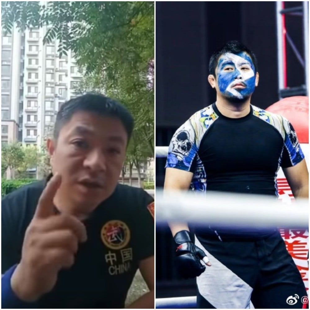 Iron palm kung fu master Sun Lei (left) challenged Xu Xiaodong (right), and swiftly backed down. Photo: Photo: YouTube/Weibo