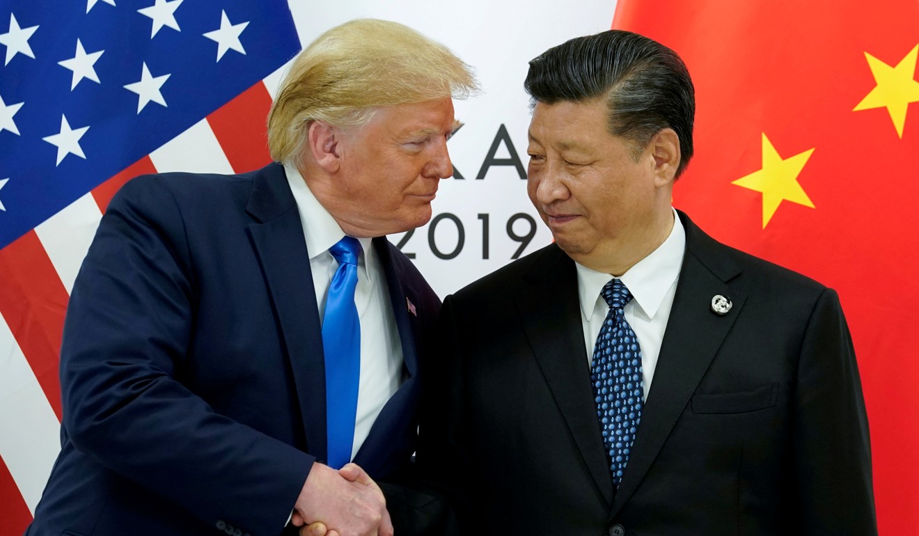 US President Donald Trump greets Chinese President Xi Jinping with his trademark handshake at the start of their bilateral meeting at the G20 leaders summit in Osaka, Japan, on June 29. Since Trump took office, the US has been taking an increasingly aggressive line on China. Photo: Reuters