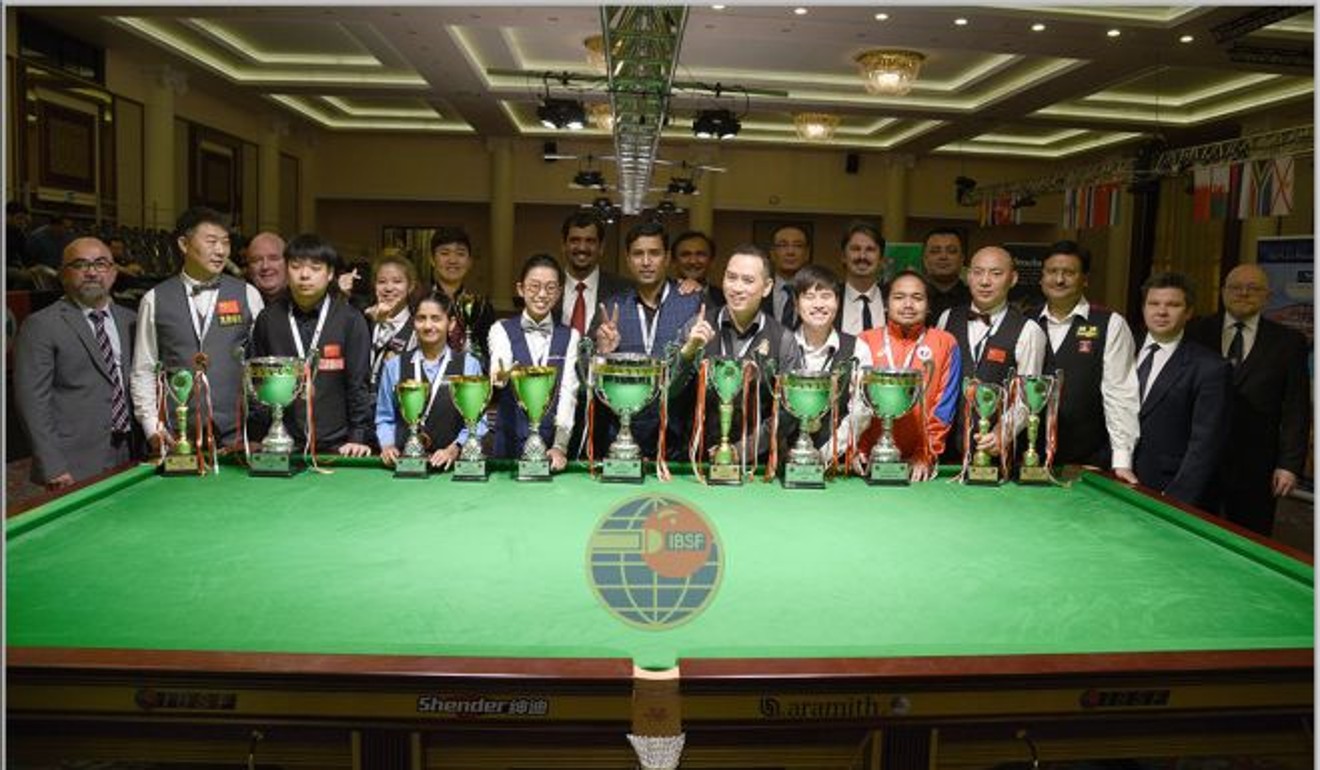 Women’s world champion Ng On-yee with the other winners at the world championships in Turkey. Photo: IBSF