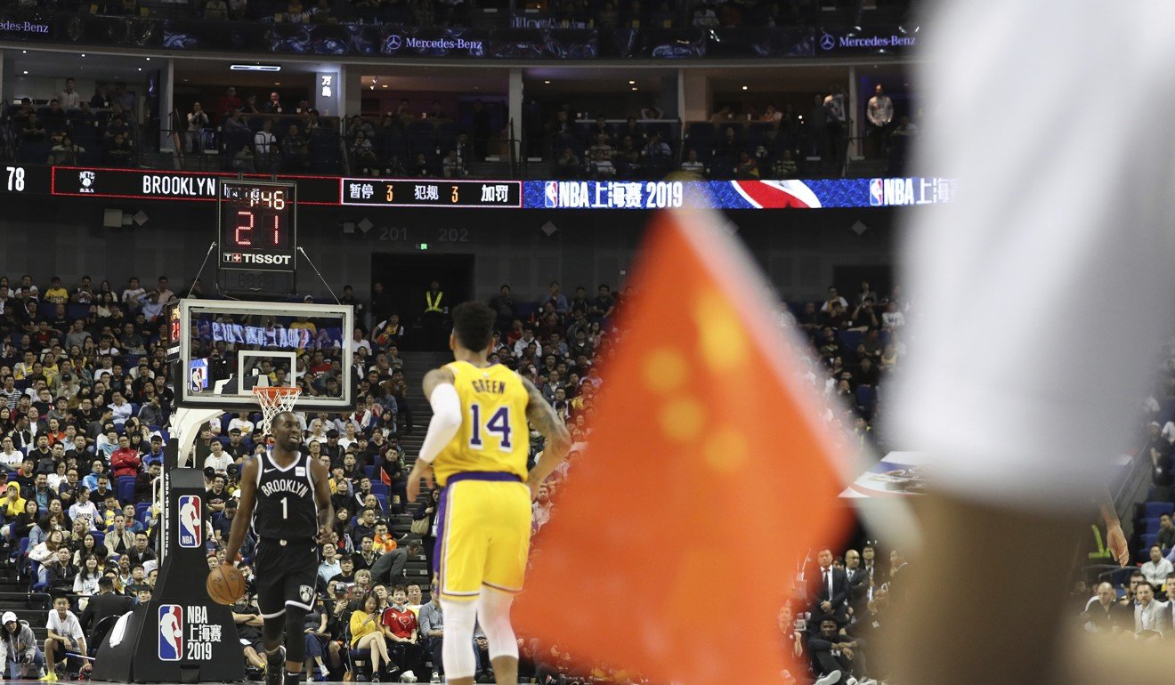 Brooklyn Nets play against Los Angeles Lakers in a preseason NBA game at the Mercedes-Benz Arena in Shanghai, on October 10. Photo: AP Photo