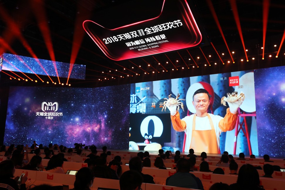 Jack Ma, former chairman of the Alibaba Group, appears in a promotional TV programme presented during the Singles’ Day celebrations in 2018. Photo: Simon Song