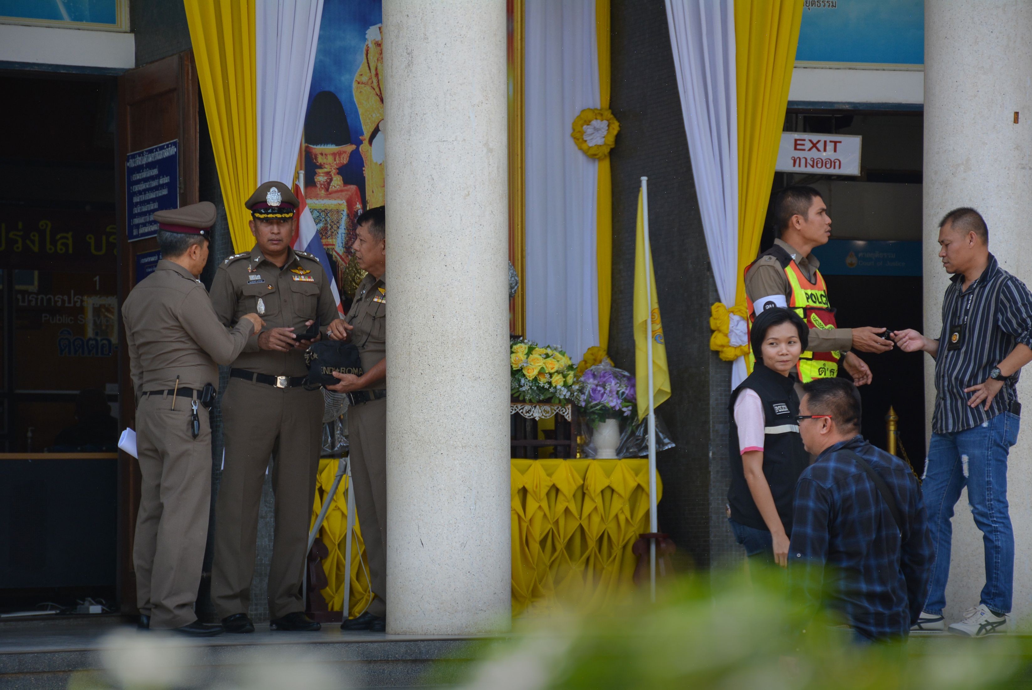 Thai police and crime scene investigators are seen outside Chantaburi provincial court after the shooting. Photo: AFP