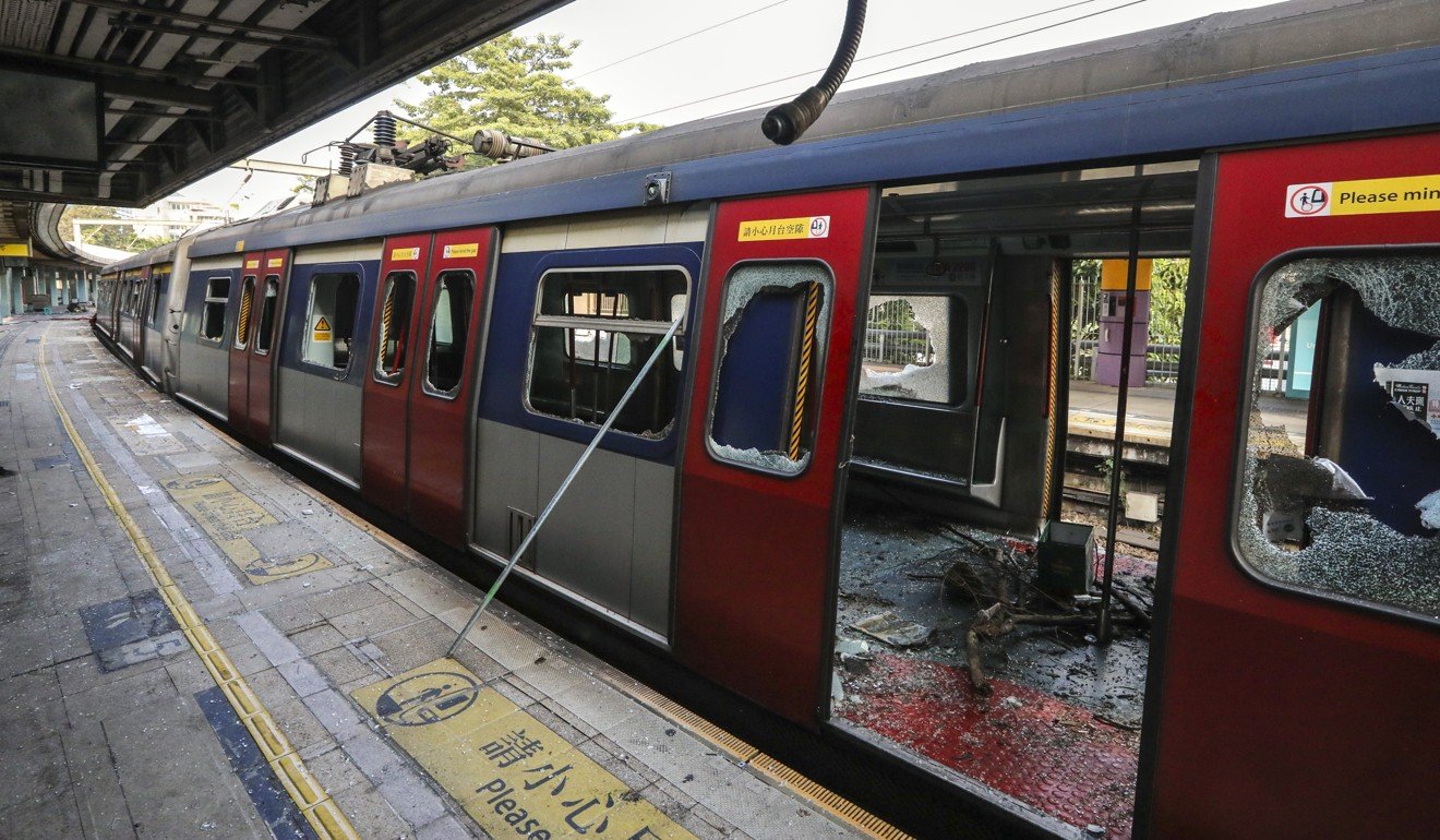 University MTR station and train carriages were attacked. Photo: Felix Wong