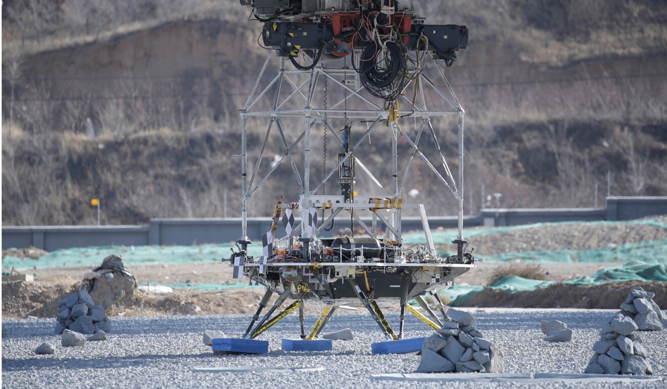 The craft was lowered on 36 cables from a crane to simulate gravity on the red planet. Photo: Reuters