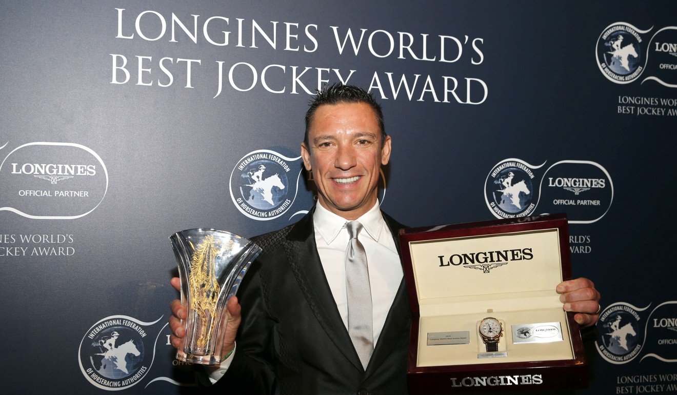 Frankie Dettori collects the 2015 World’s Best Jockey Award in Hong Kong.