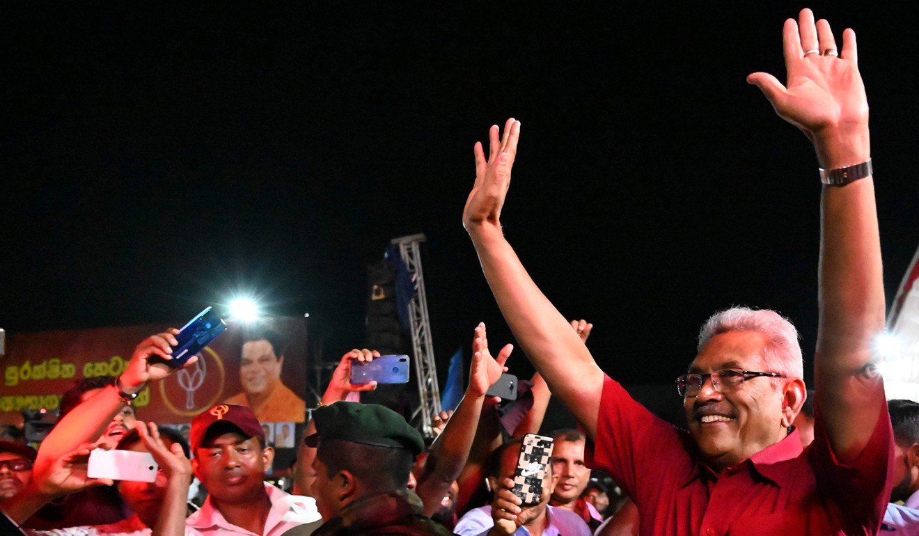 Sri Lanka Podujana Peramuna (SLPP) party presidential candidate Gotabhaya Rajapaksa at a campaign rally. Photo: AFP