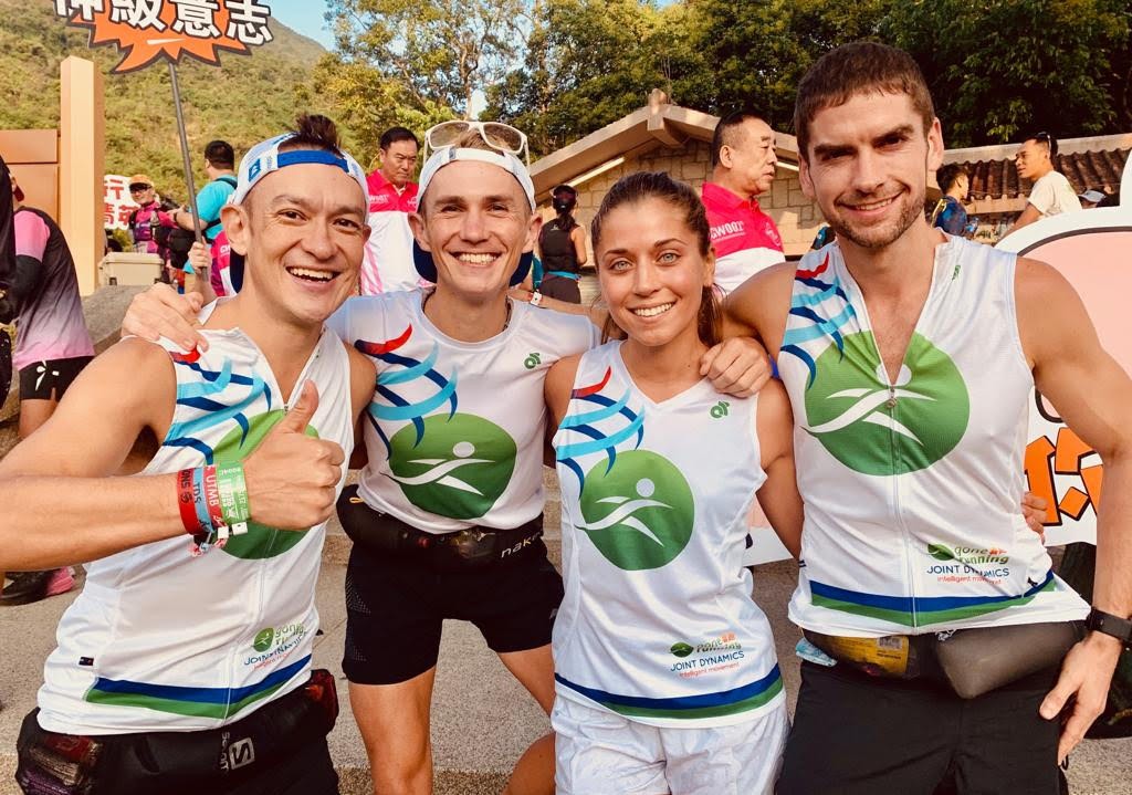 (From let) John Ellis, Tom Robertshaw, Veronika Vadovičová and Ryan Whelan set the unofficial record at the Oxfam Trailwalker in 2019. They ran the course in 12:45 on the day the race was meant to be held, despite it being cancelled owing to ongoing protests. Photo: Handout