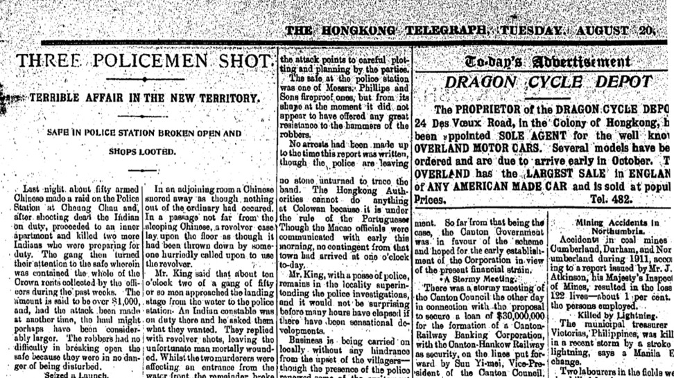A report in The Hong Kong Telegraph, dated August 20, 1912.