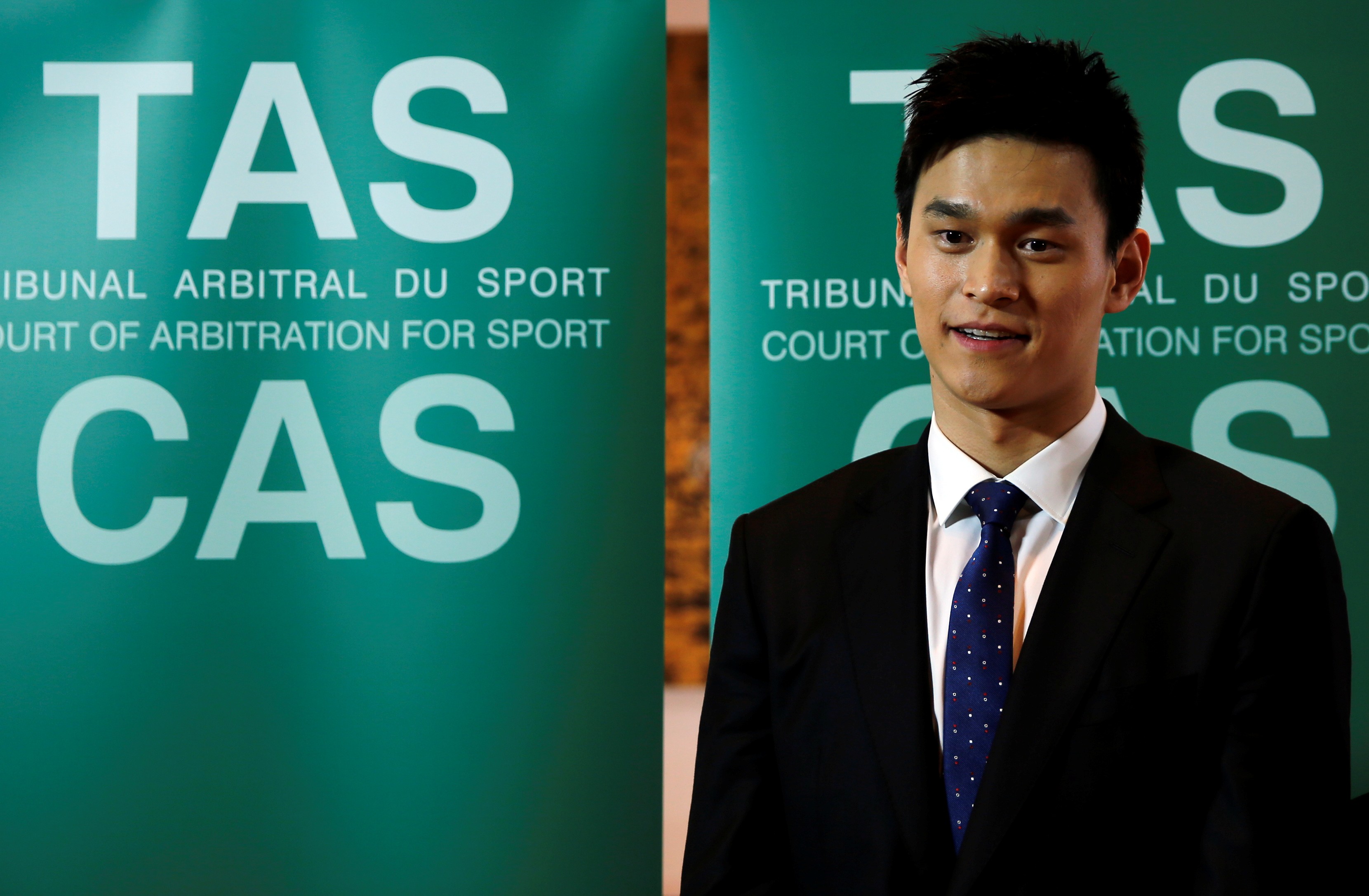 Chinese swimmer Sun Yang poses after a public hearing of the Court of Arbitration for Sport at the Fairmont Le Montreux Palace in Montreux, Switzerland. Photo: Reuters
