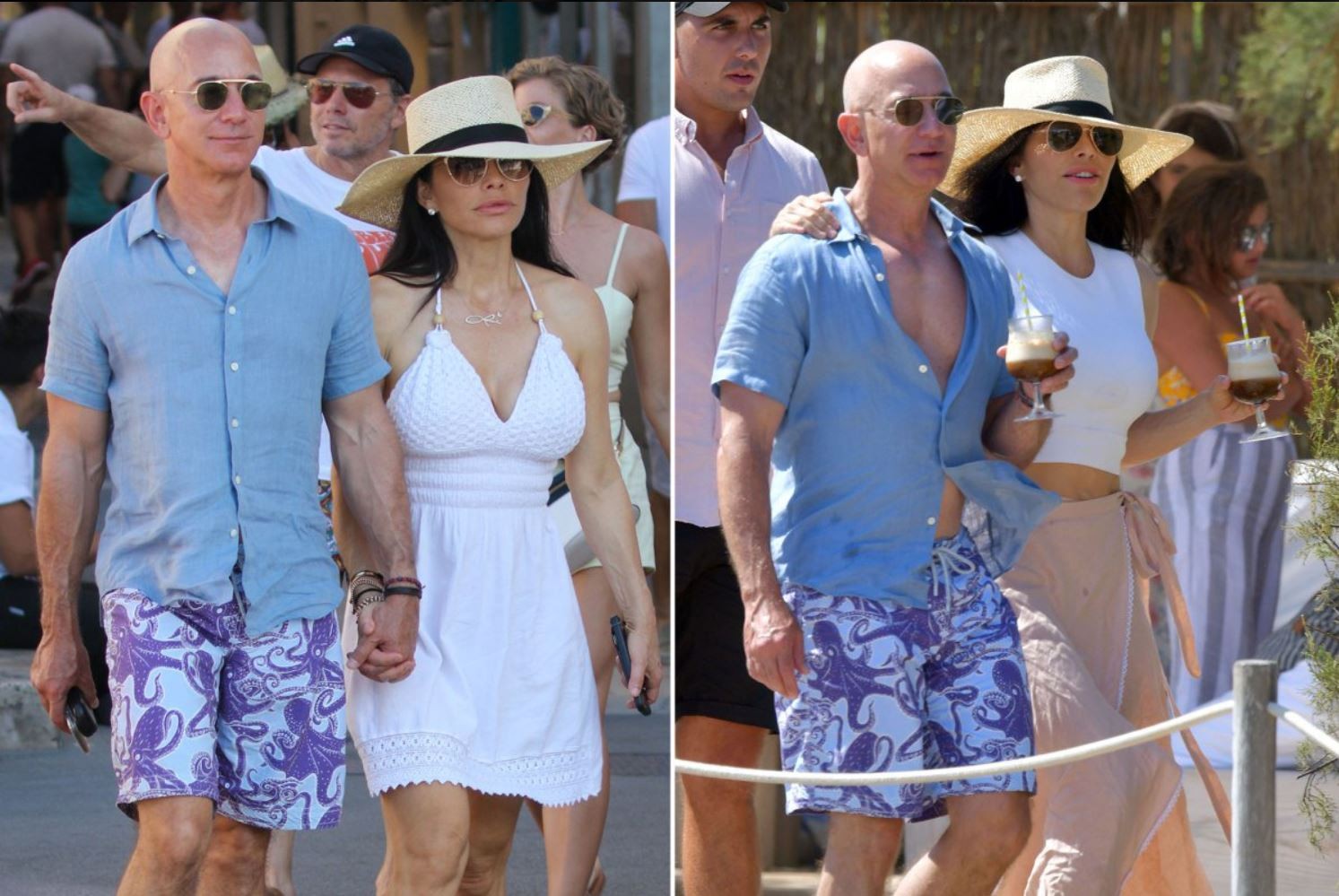 Jeff Bezos and his girlfriend, Lauren Sanchez, and the swimming trunks that sparked a social media frenzy. Photo: Twitter