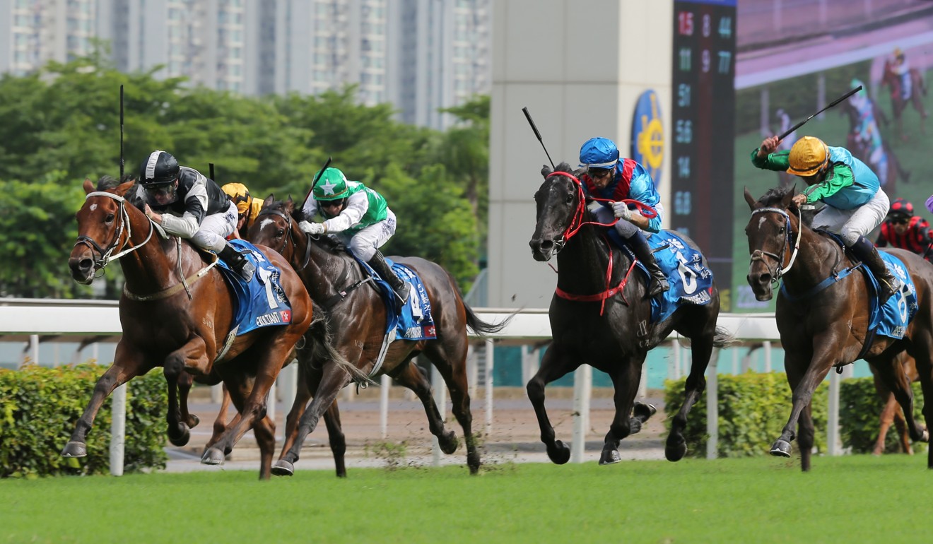 Exultant kicks clear of his rivals at Sha Tin.