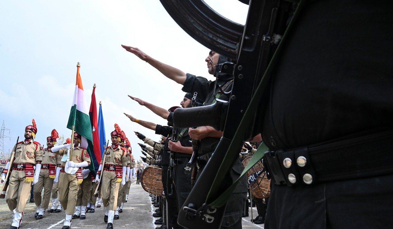 Newly recruited policemen at a passing out parade on the outskirts of Kashmir's capital Srinagar. Photo: AFP