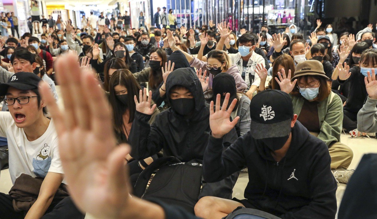 Protesters gather for the four-month anniversary of the July 21 Yuen Long attack on commuters, at Yoho Mall in Yeun Long. People are increasingly frustrated at the lack of progress in advancing their demands and improving governance. Photo: K.Y. Cheng