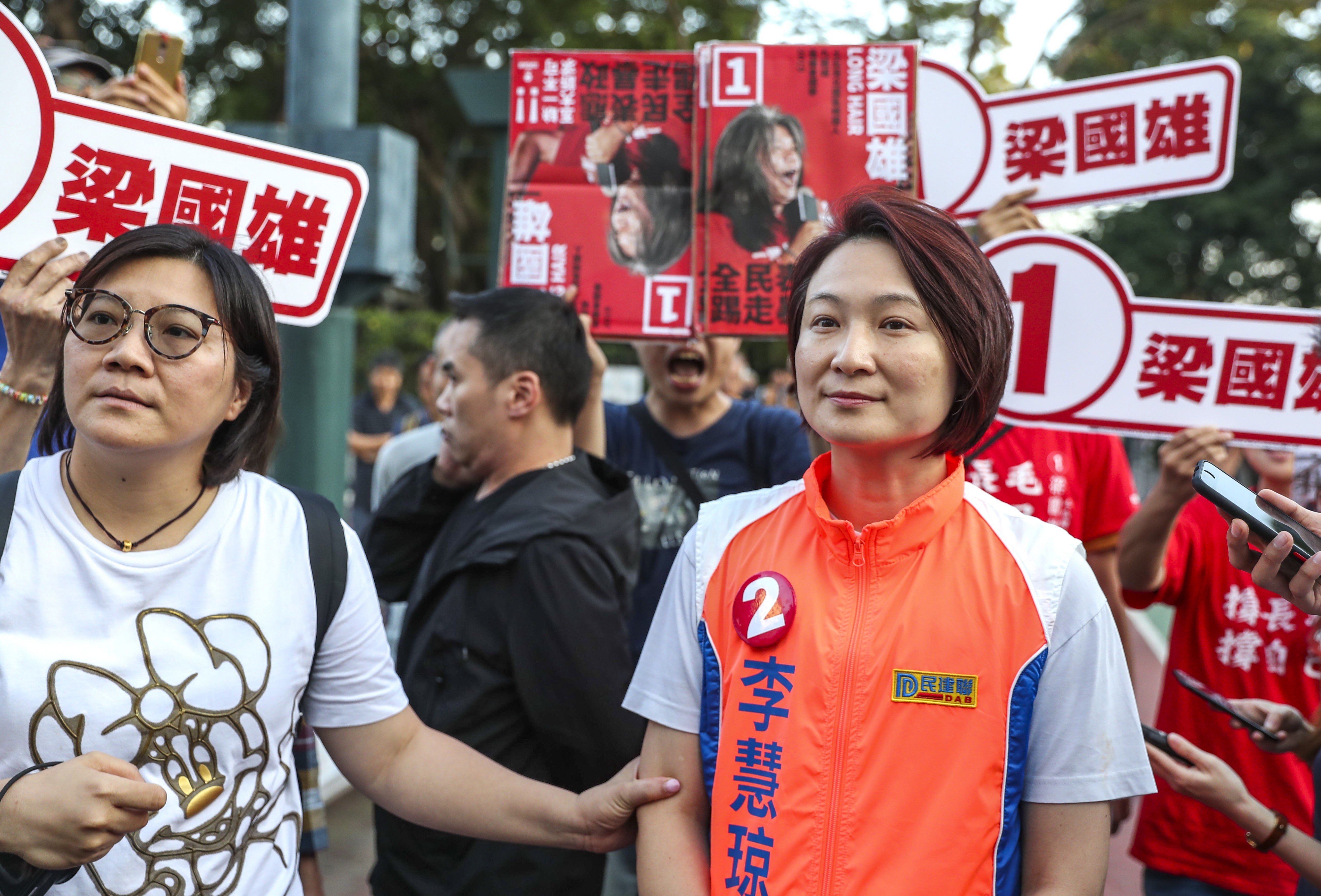 Starry Lee (right) managed to retain her seat in the district council elections. Photo: Sam Tsang