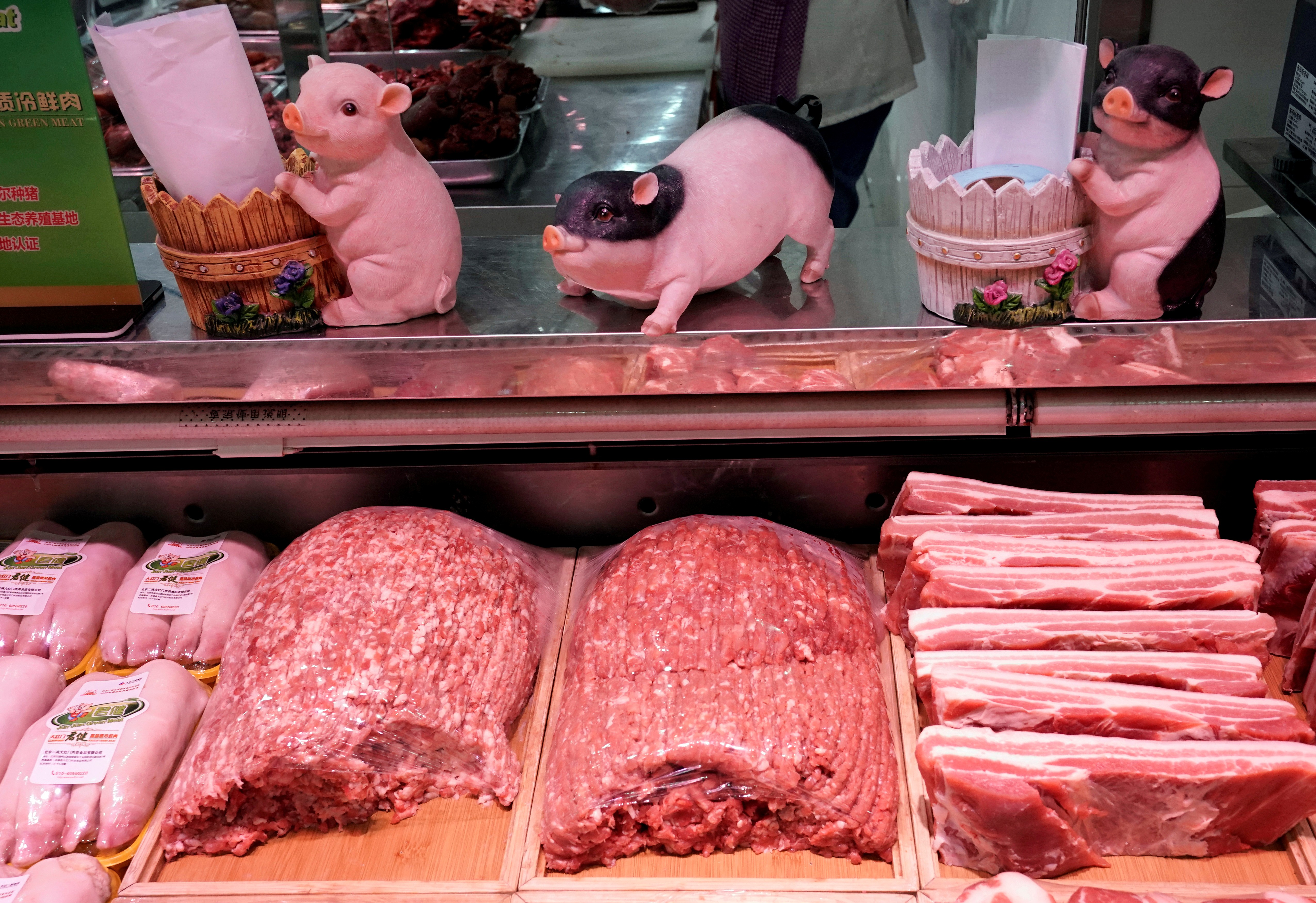 Pork for sale is seen at a supermarket in Beijing. Prices have surged amid an ongoing African swine fever crisis. Photo: Reuters