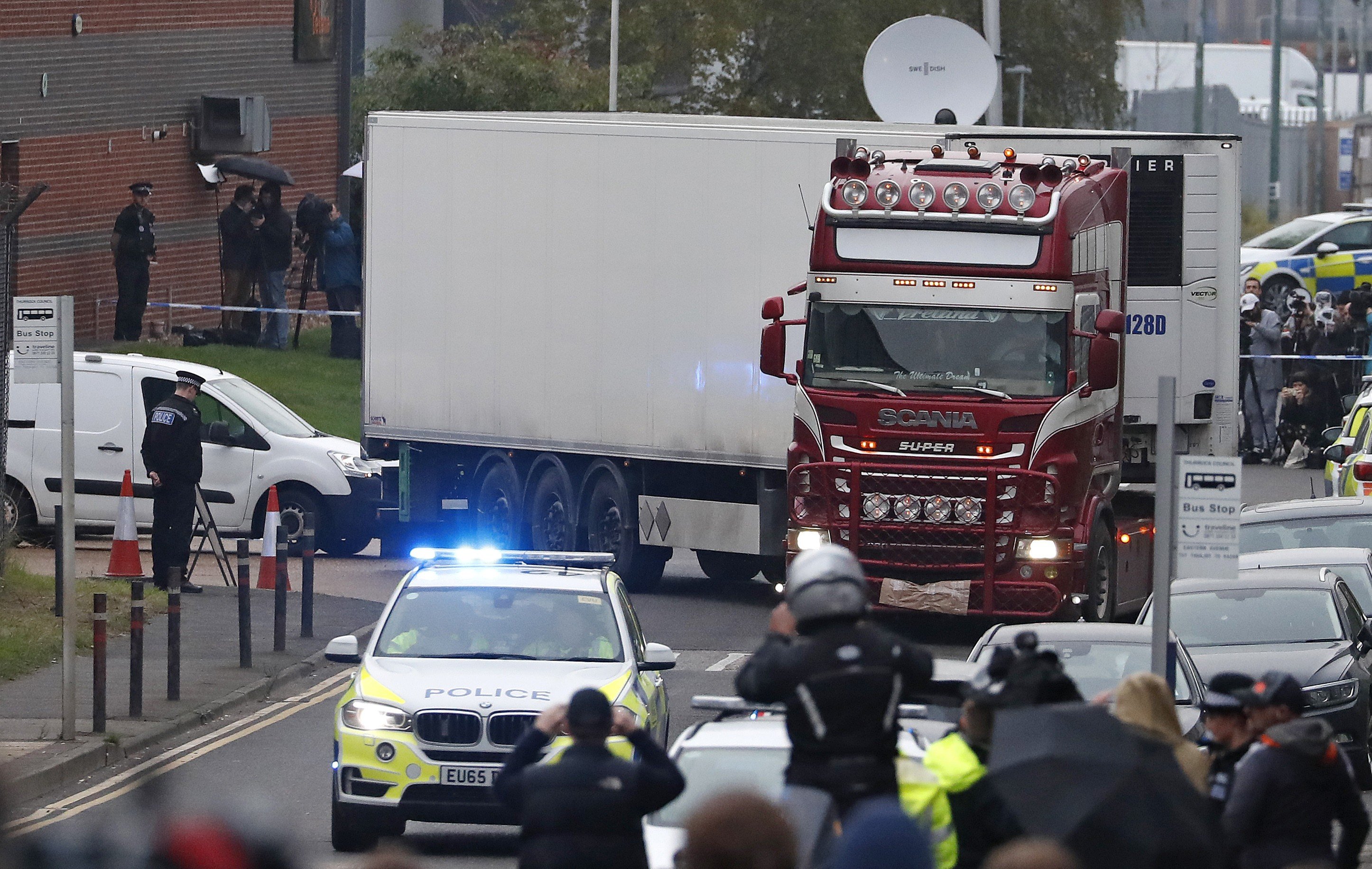 The truck that was found to contain 39 dead bodies. Photo: AP
