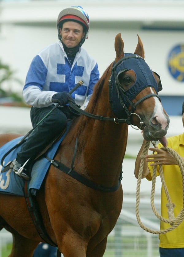 Brett Prebble and Cape Of Good Hope after a barrier trial in 2005.