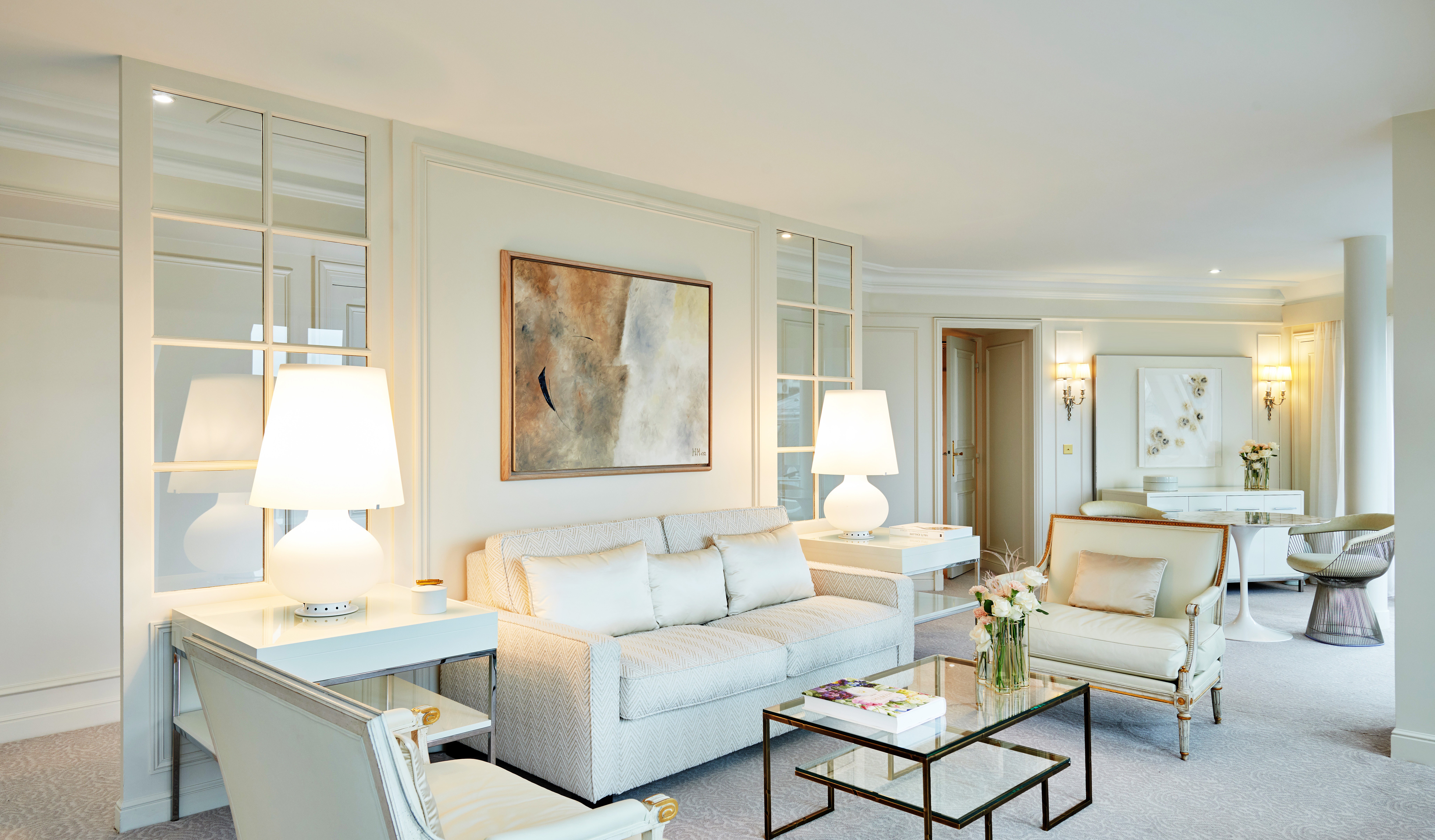 The new Charles Garnier Suite at InterContinental Paris Le Grand is bathed in pristine whites. Photos: Eric Cuvillier