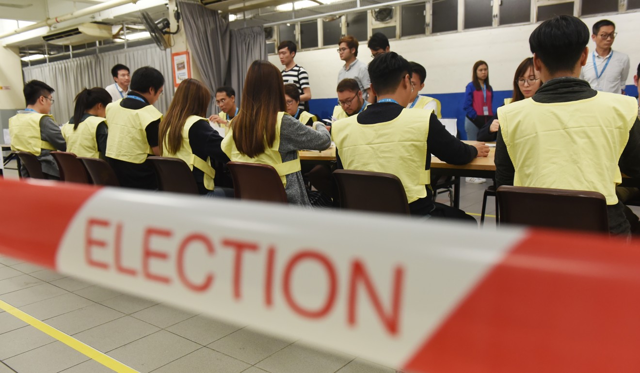 Staff count ballots at a polling station during the district council elections. Photo: Miguel Candela