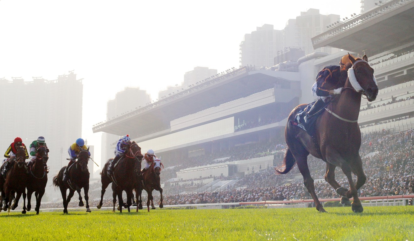 Able Friend pulls away to win the 2014 Hong Kong Mile.