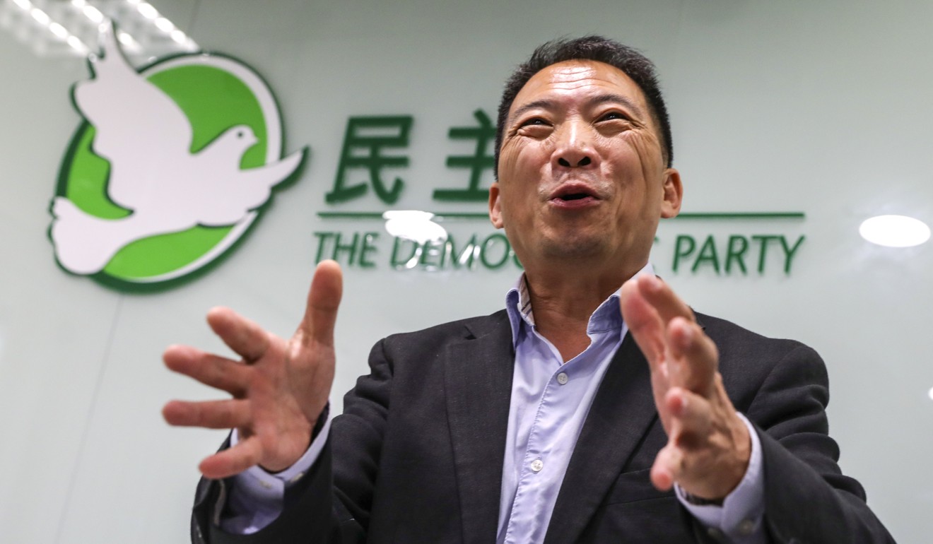 Democratic Party chairman Wu Chi-wai holds a press conference on the district council election results in Prince Edward on November 25. The party won the largest number of seats in the election. Photo: May Tse