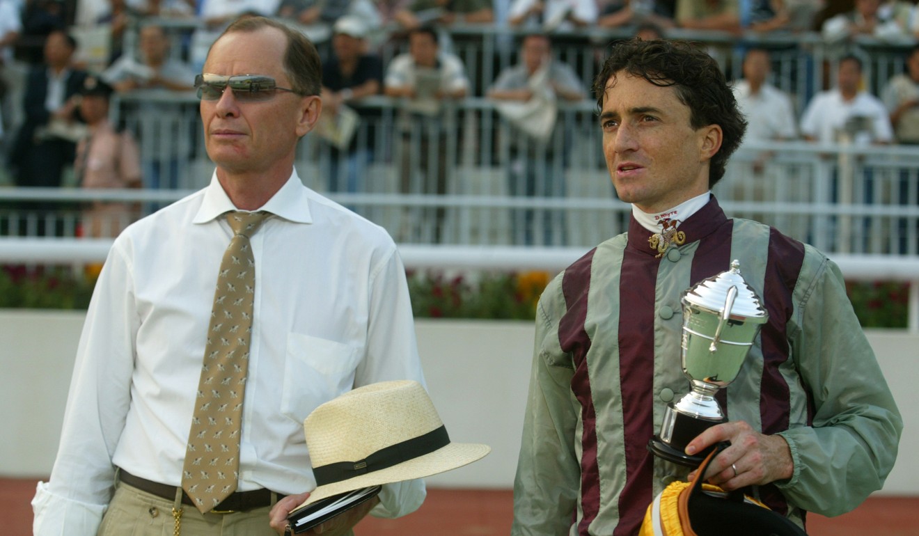 Trainer John Moore and jockey-turned-handler Douglas Whyte at Sha Tin in 2004.