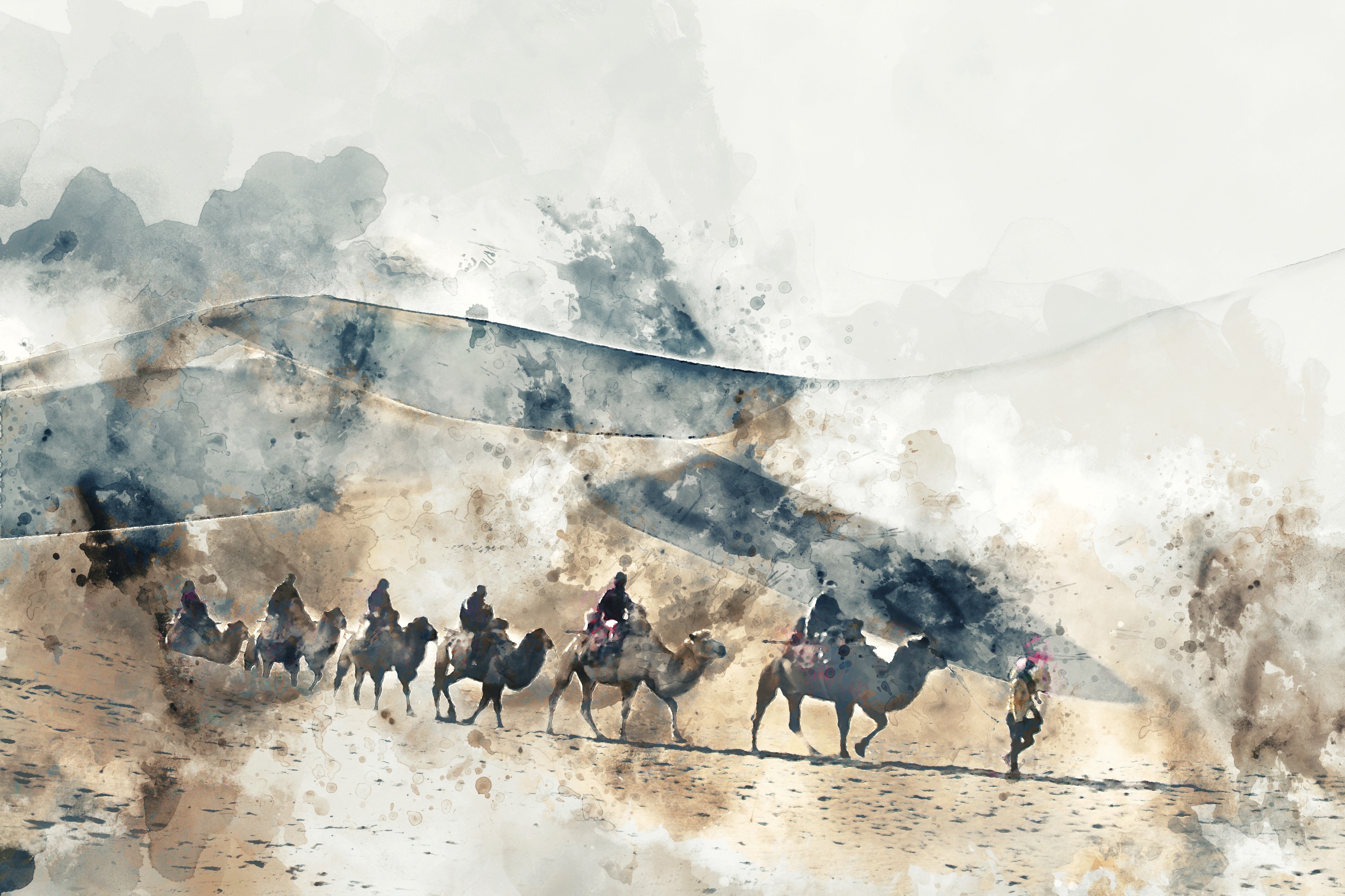 Antique-style image of camel train on the Silk Road. Photo: Shutterstock