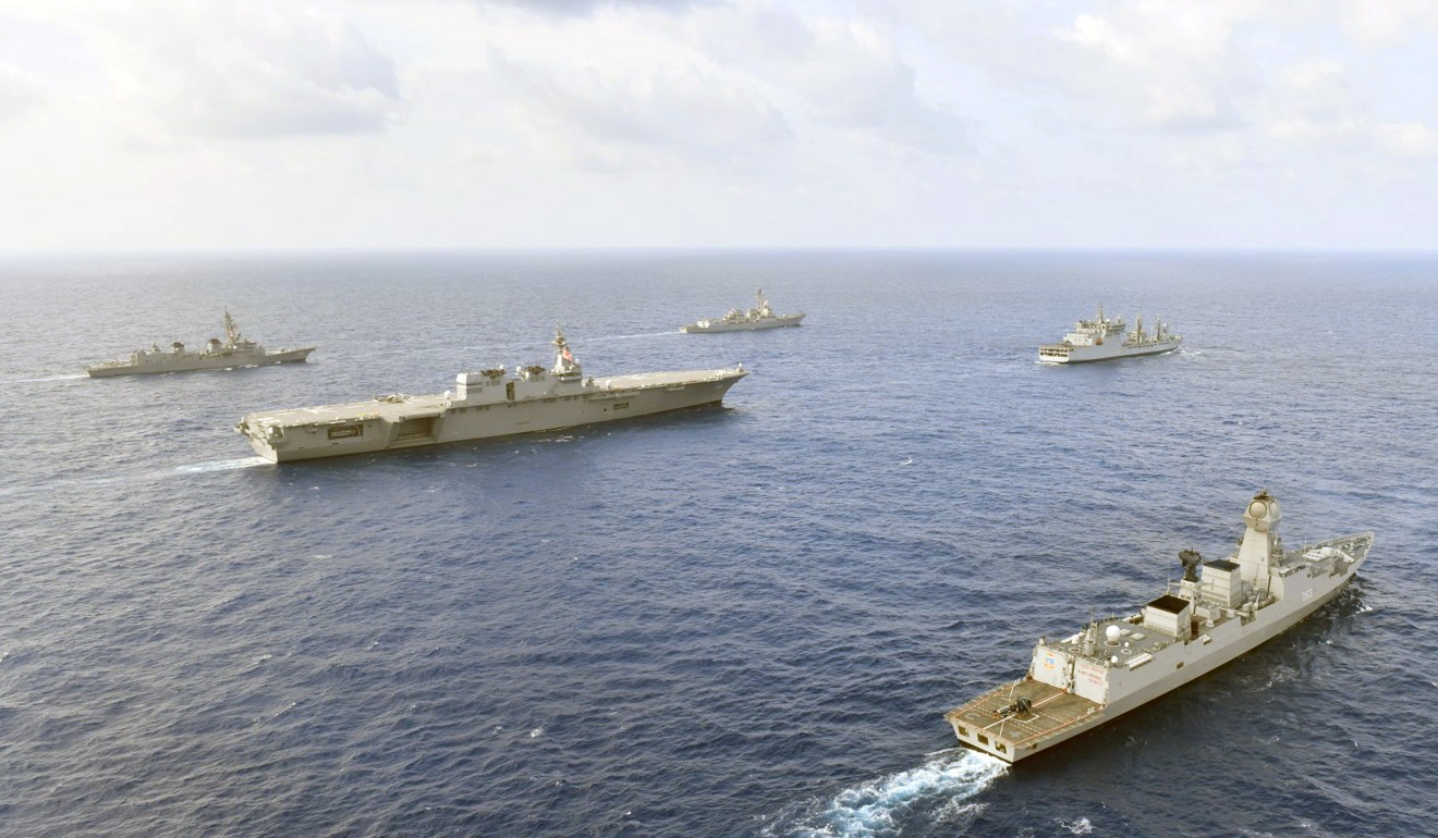 Ships from the Philippines, the US, India and Japan in the waters of the South China Sea. Photo: EPA