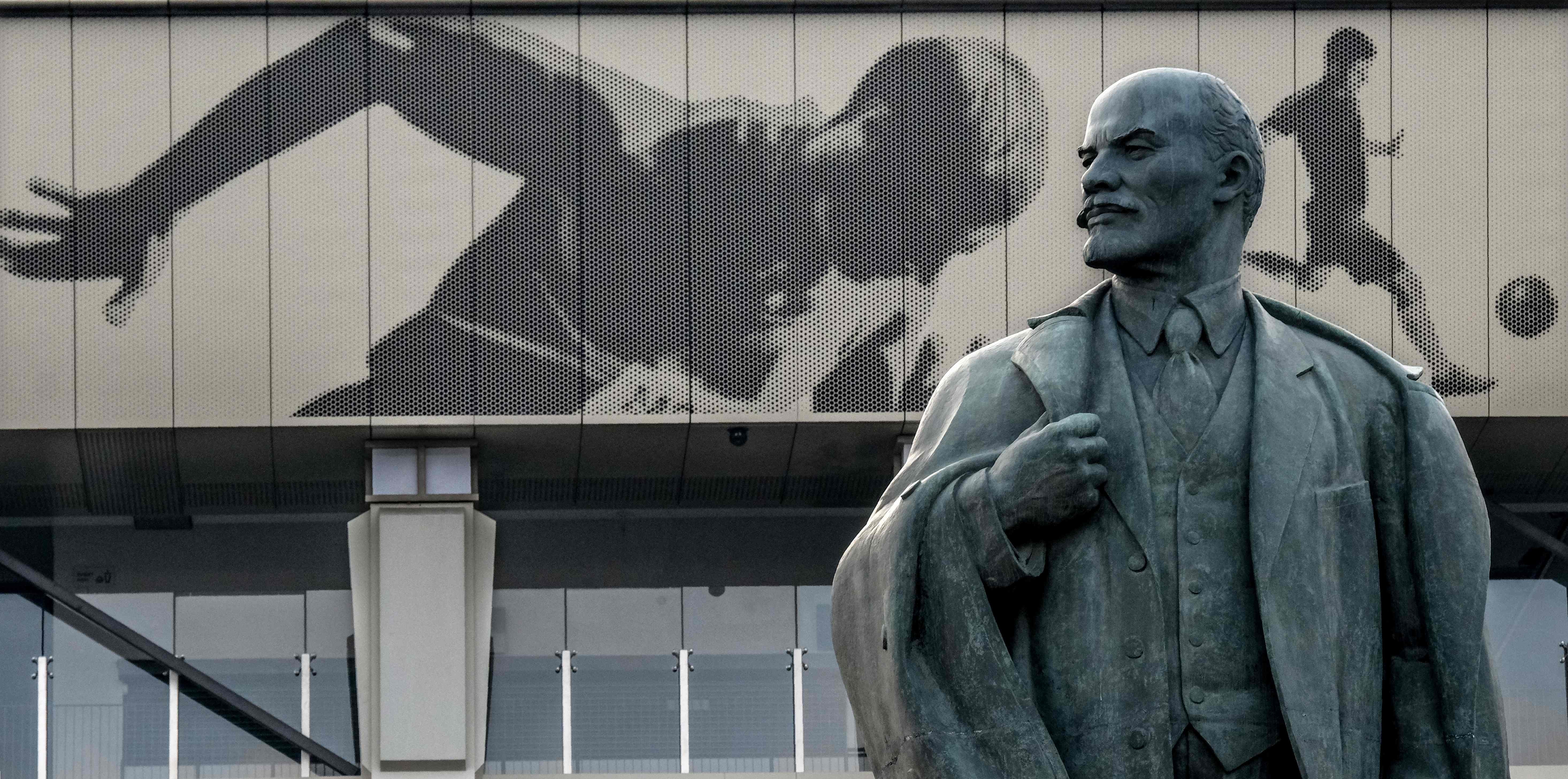 A statue of Soviet leader Vladimir Lenin stands in front of the Luzhniki stadium in Moscow. Photo: AFP