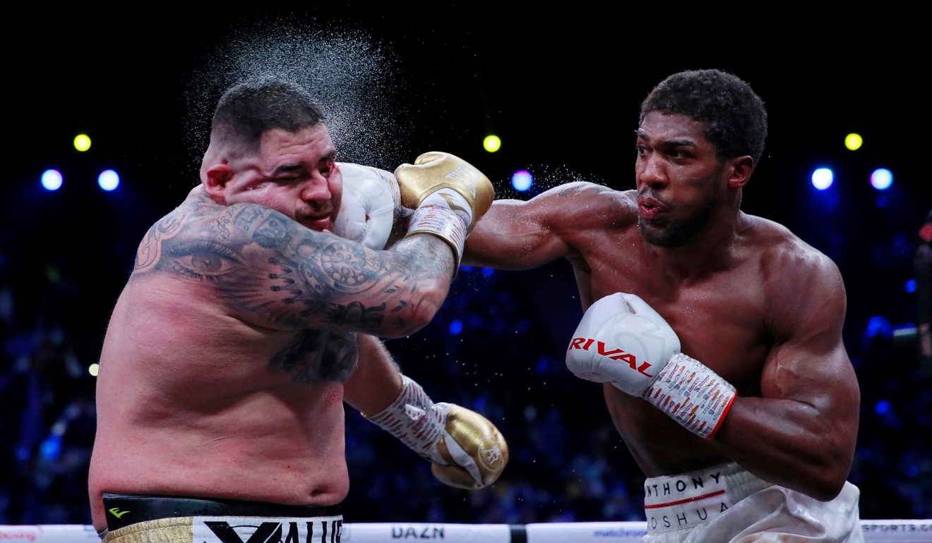 Andy Ruiz is caught by a right hand from Anthony Joshua. Photo: Reuters